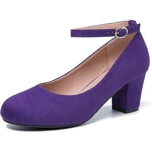 Peijely Womens Size 11.5 Soft Purple Velour Ankle Strap Closed Toe 3" Heel Shoes